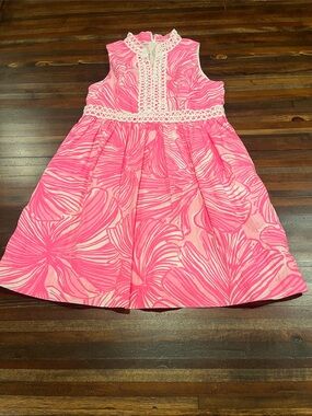 Lilly Pulitzer Girls' Pink Floral Lace-Trim Sleeveless Dress size 14
